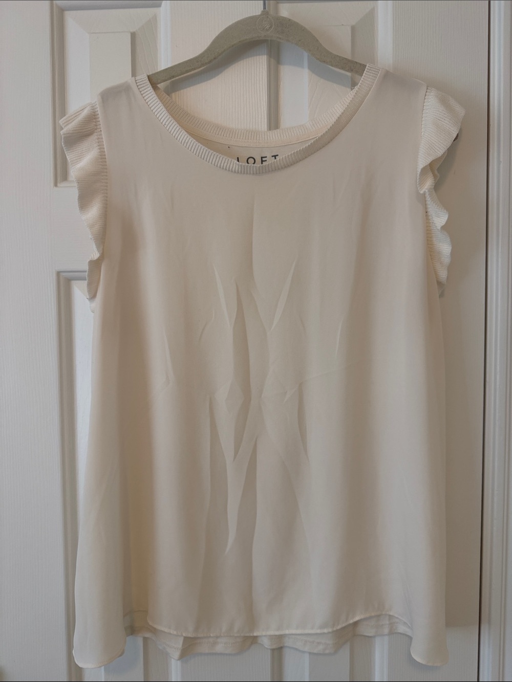 LOFT Cream Ruffle Sleeve Shell Top